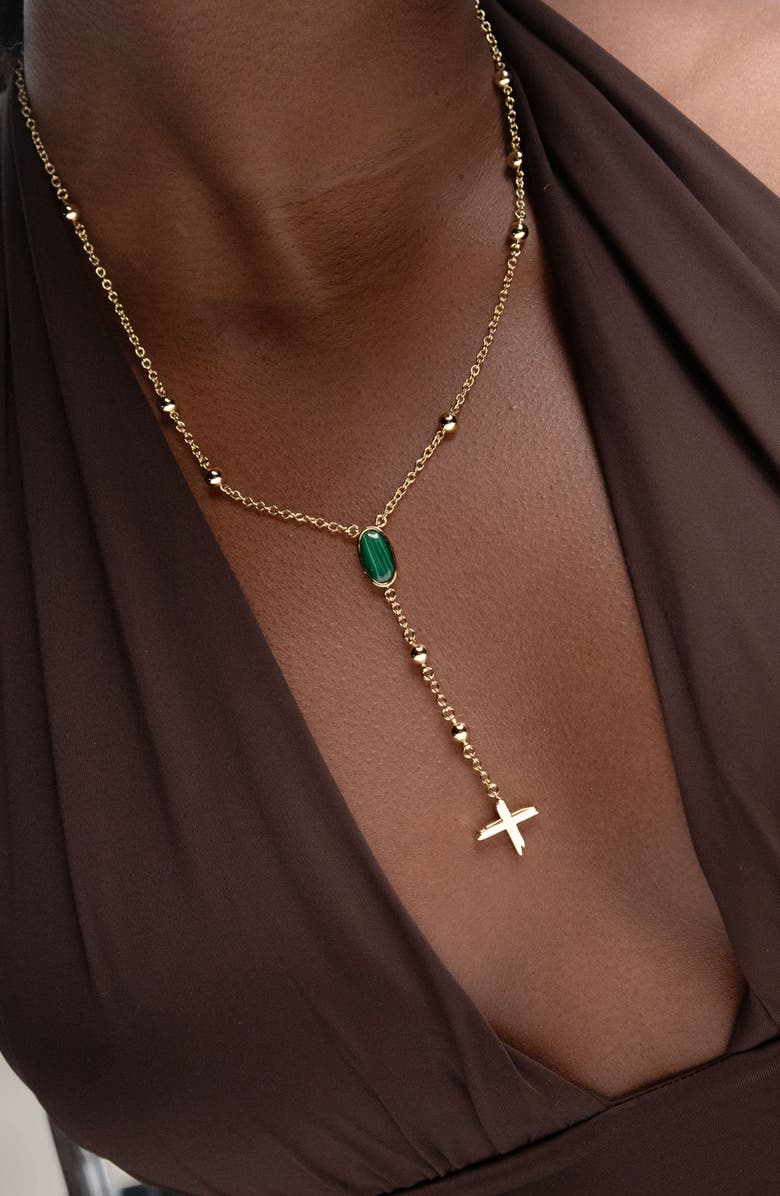 YOJ Rose Malachite Stone Necklace in Gold, Alternate, color, Gold