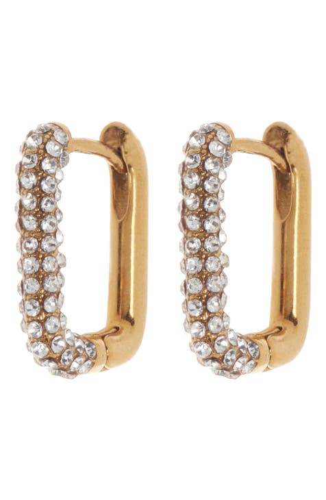 Waterproof Pavé Cubic Zirconia Square Huggie Hoop Earrings