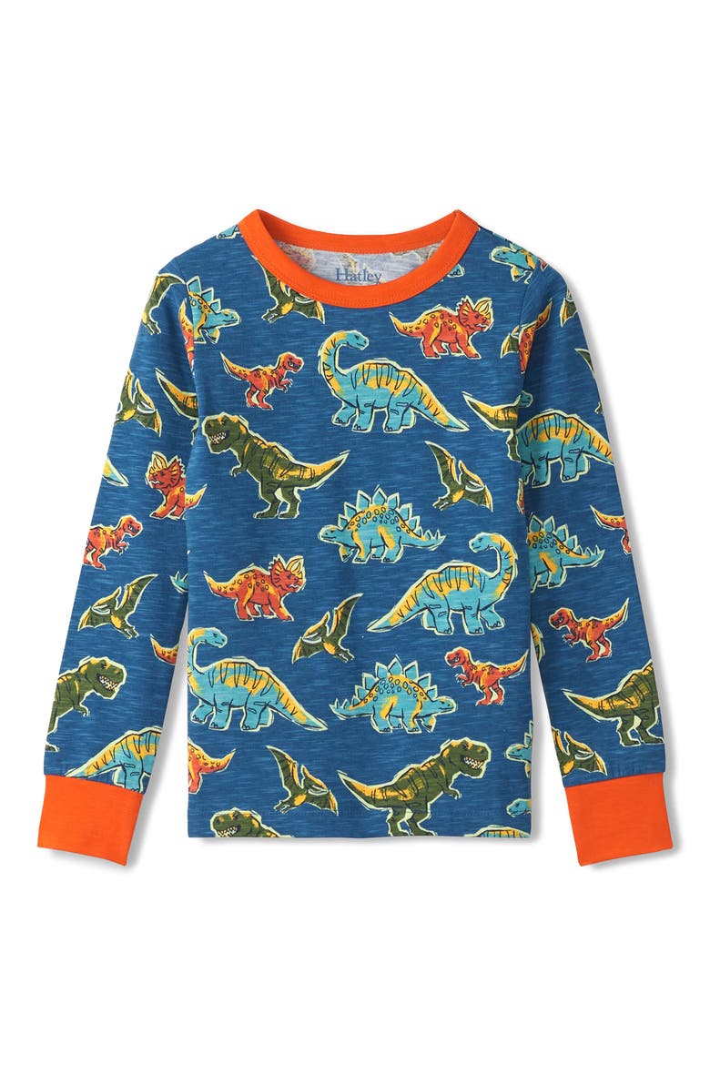 Kids' Dino Roar Fitted Two-Piece Pajamas, Alternate, color, STAR SAPPHIRE