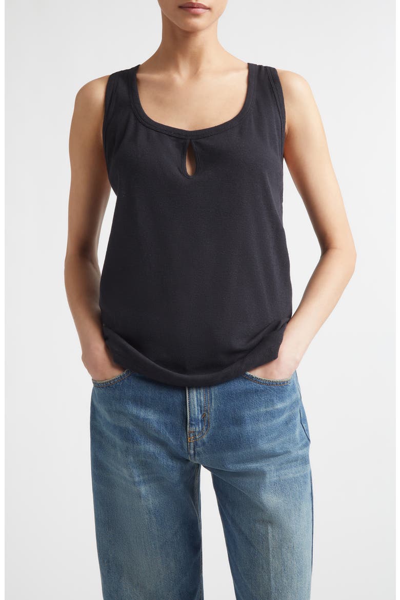 Split Cotton & Linen Jersey Tank, Main, color, BLACK