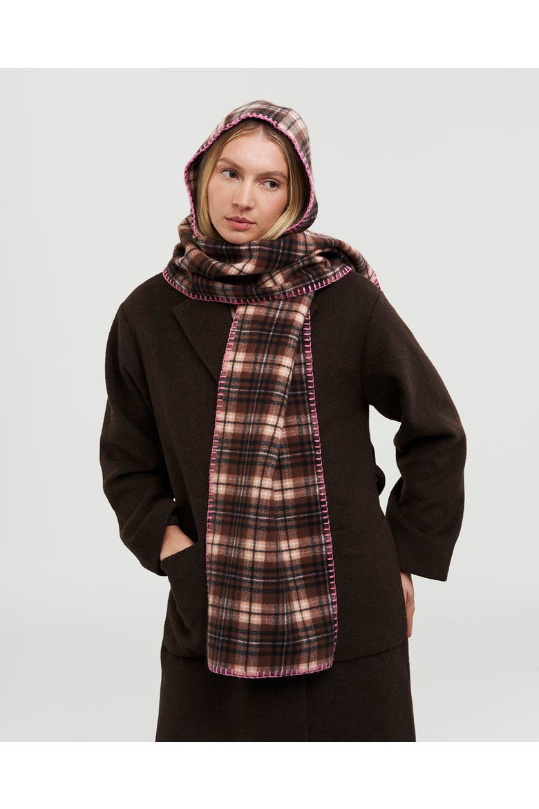 Check Hooded Scarf, Alternate, color, Brown