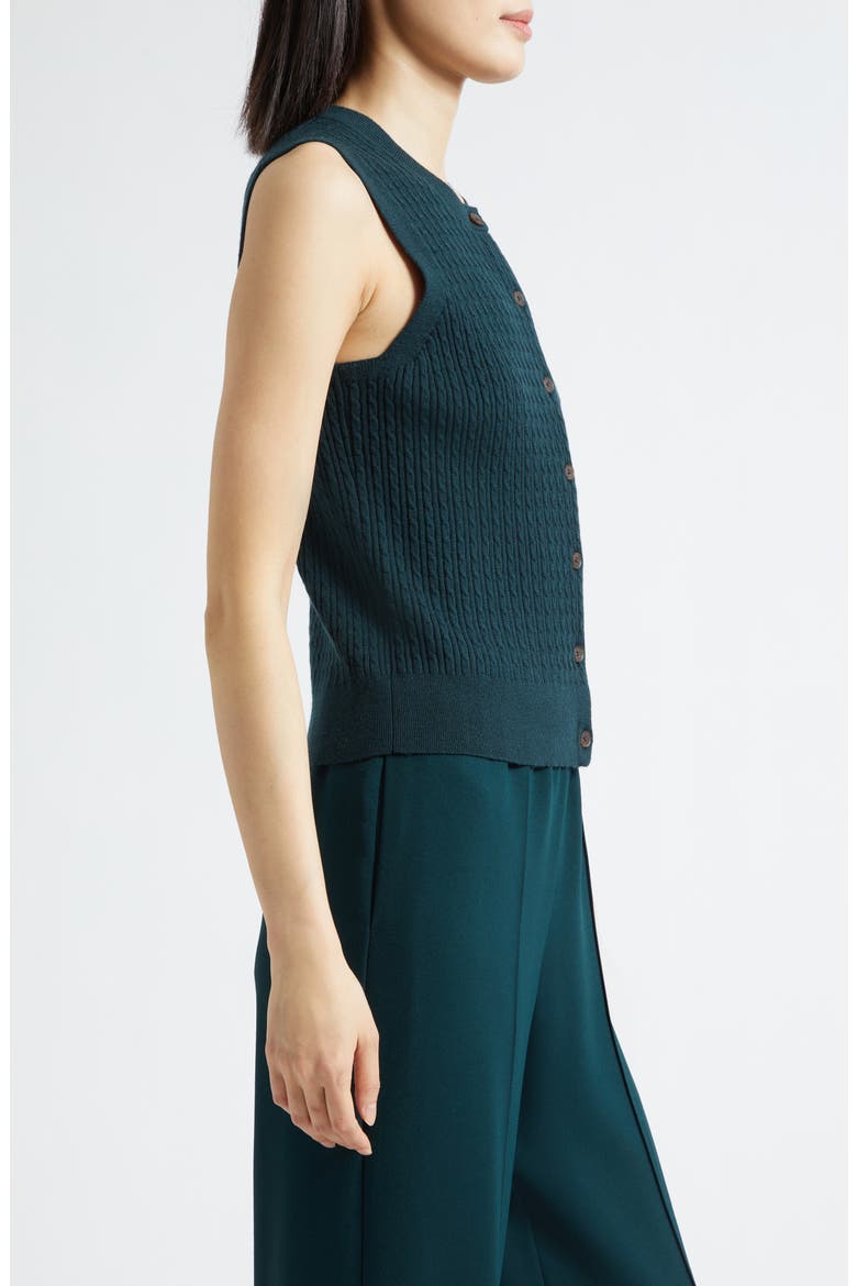Sleeveless Cable Stitch Merino Wool Blend Cardigan, Alternate, color, JUNIPER