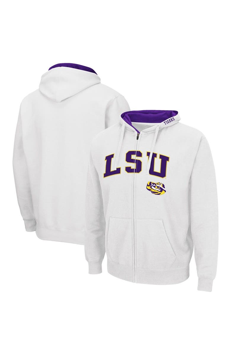 COLOSSEUM Men's Colosseum White LSU Tigers Arch & Logo 3.0 Full-Zip Hoodie, Main, color, White