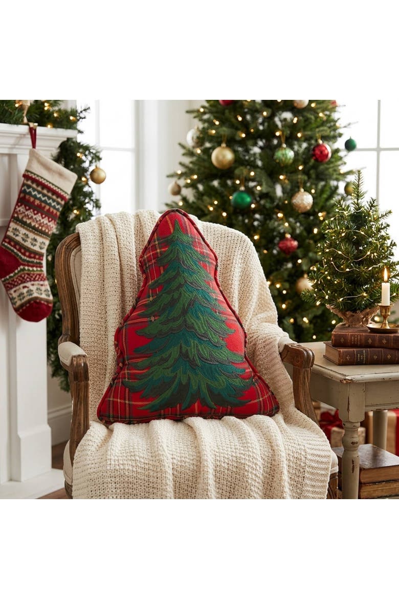 Spruce Tree Christmas Accent Throw Pillow, Alternate, color, Green