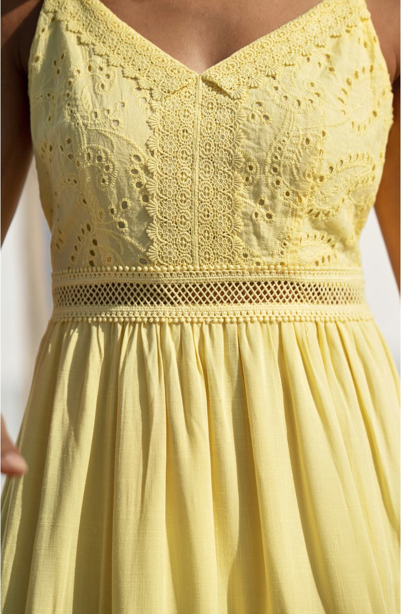Yumi Cotton Lace Trim Midi Dress, Alternate, color, Butter Yellow