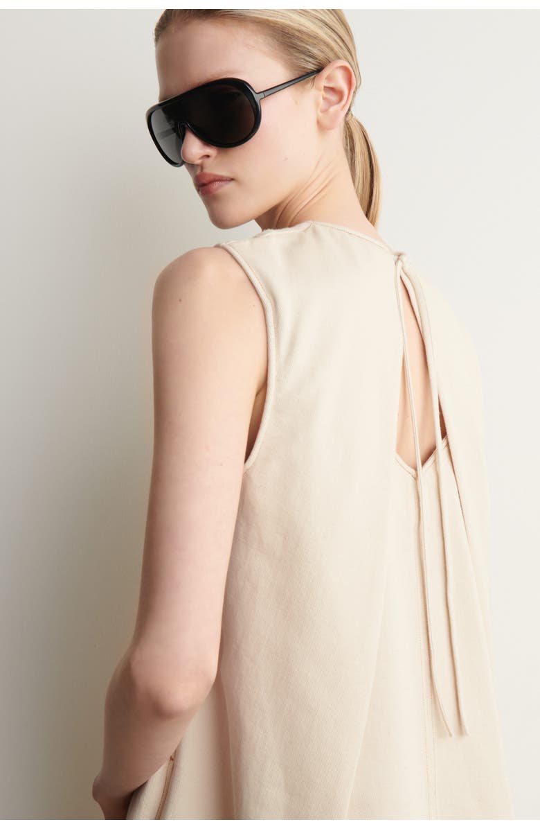 COS V-neck Open-back Denim Mini Dress, Alternate, color, Ecru