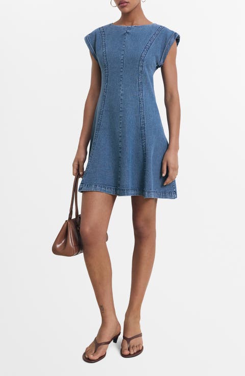 Seam Detail Flare Denim Dress