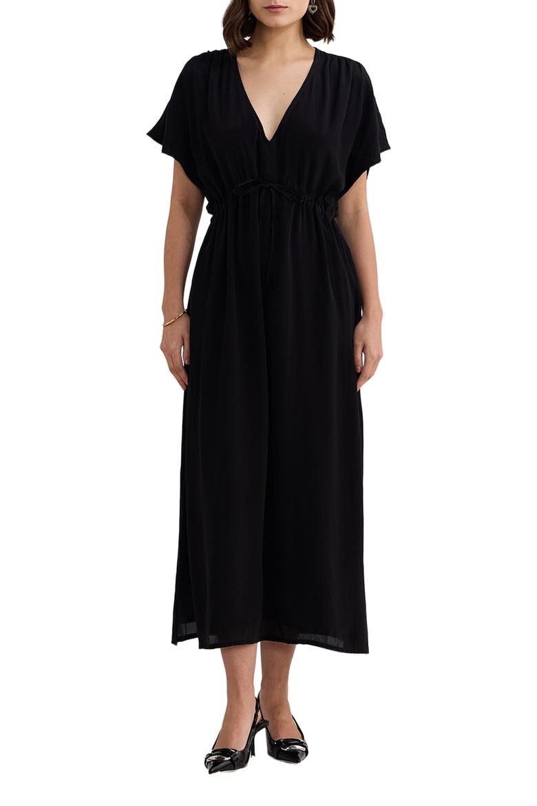 V-neck Gathered Maxi Dress in Black, Main, color, Black
