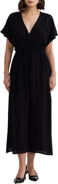 Reistor V-neck Gathered Maxi Dress in Black