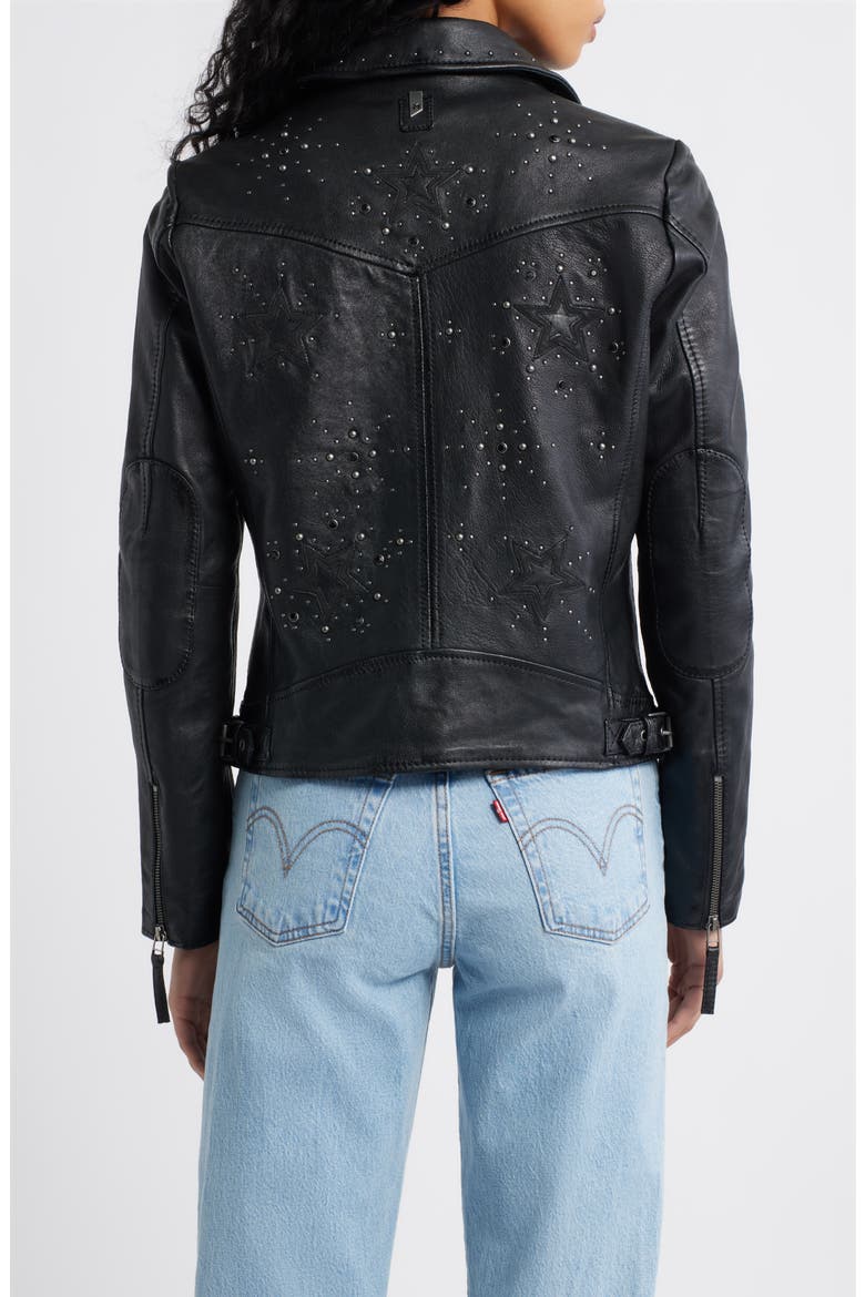 Morgan Studded Leather Moto Jacket, Alternate, color, BLACK