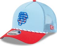 New Era Men's New Era Light Blue/Red San Francisco Giants 2025 Fourth of July 9FORTY A-Frame M-Crown Adjustable Trucker Hat