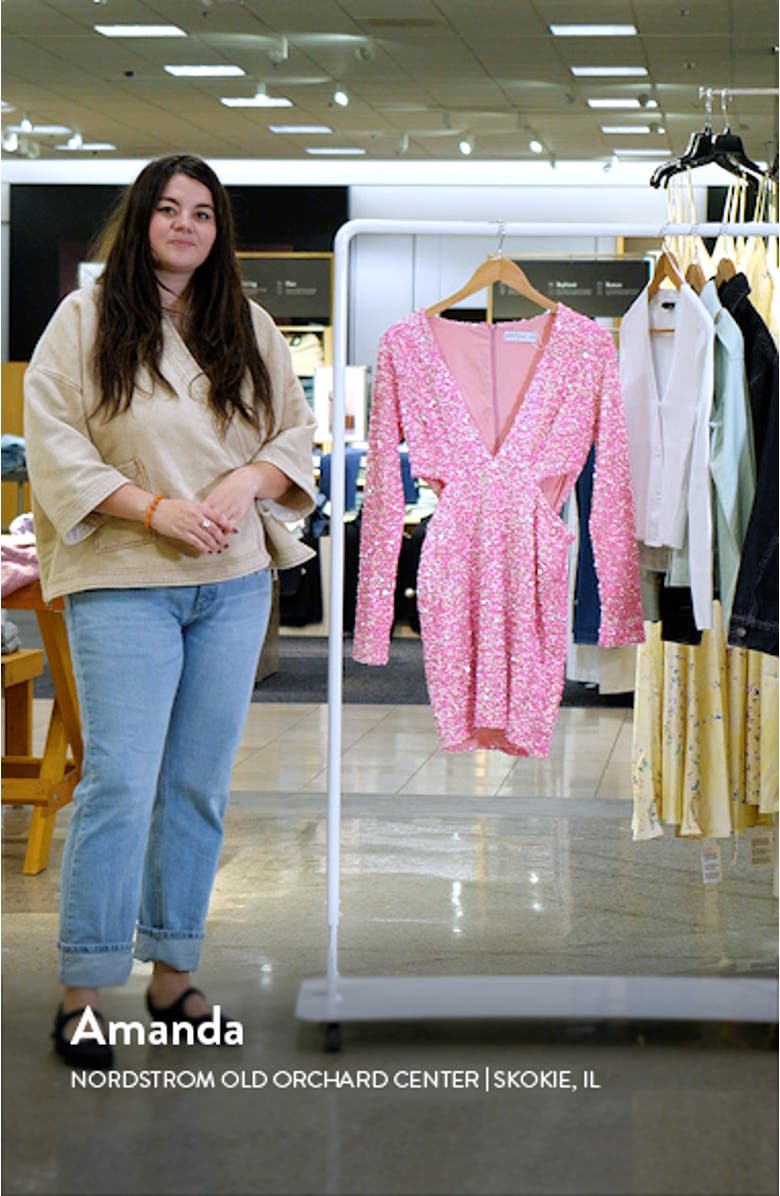 Kelly Sequin Long Sleeve Cutout Velvet Cocktail Minidress, sales video thumbnail