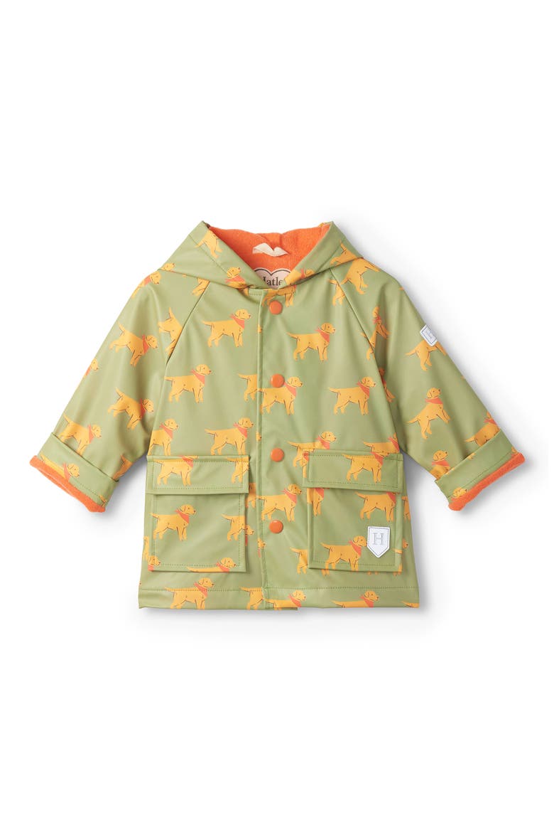 Kids' Camping Puppies Rain Jacket, Main, color, GREEN
