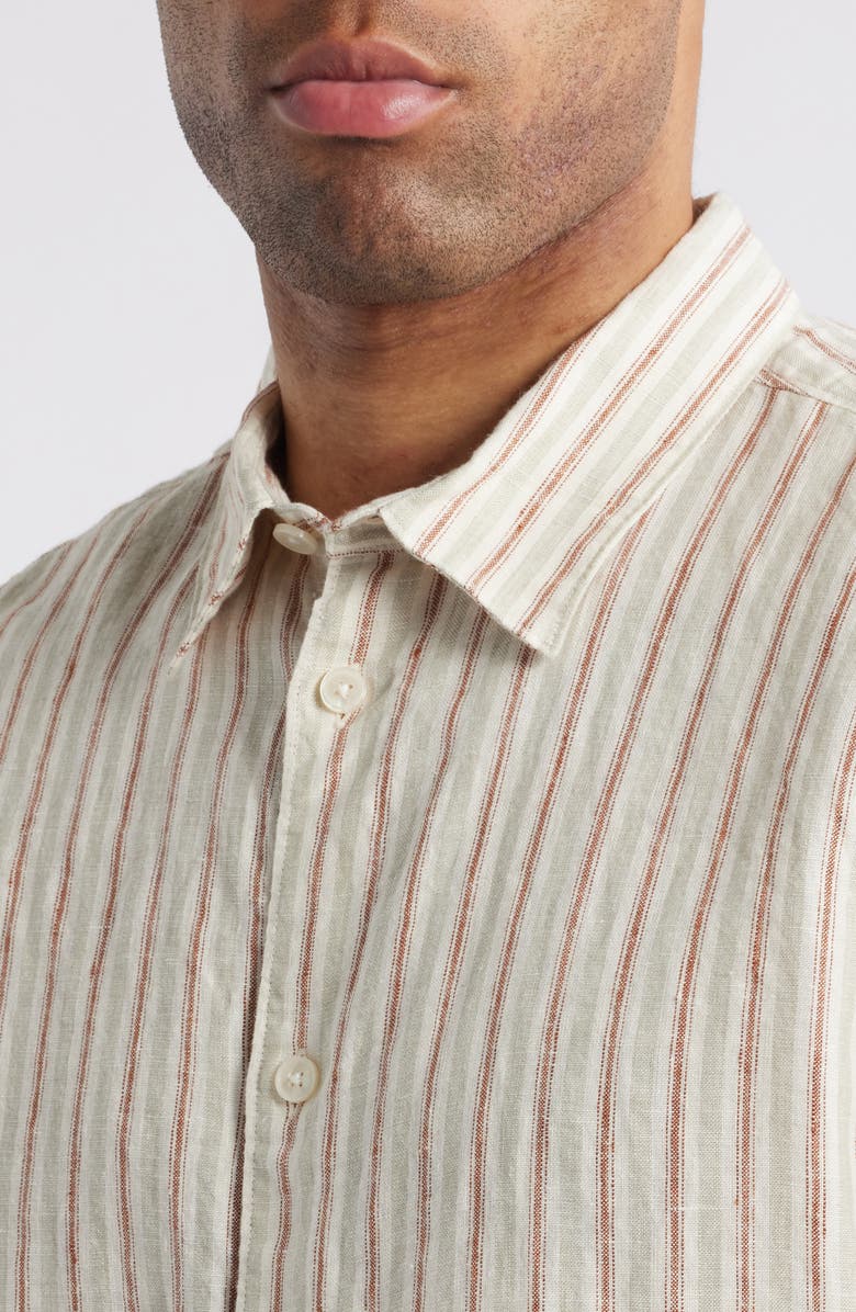 NN07 Enzo 5728 Stripe Linen Button-Up Shirt, Alternate, color, Brown Stripe