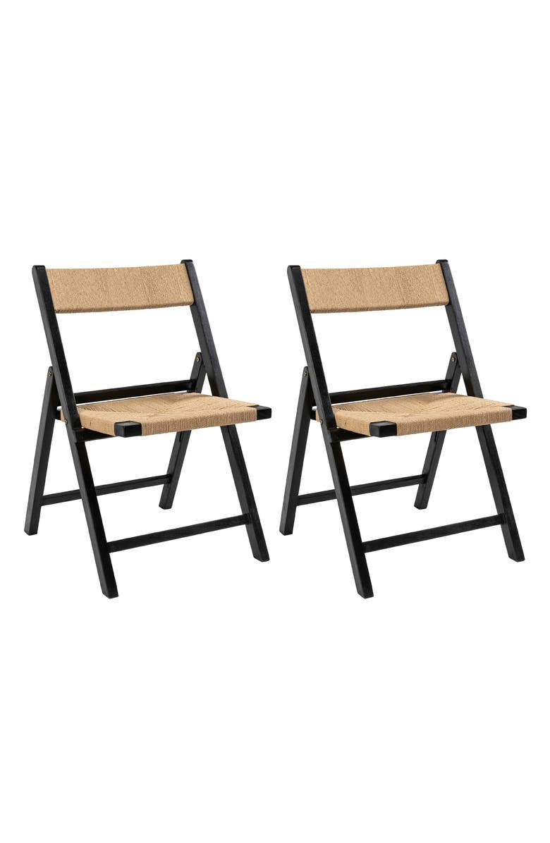 JONATHAN Y Kiawah Coastal Modern Woven Seagrass Teak Wood Folding Chair, Main, color, Black