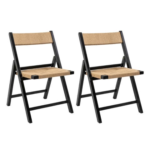 Kiawah Coastal Modern Woven Seagrass Teak Wood Folding Chair (Set 2)