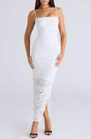 HOUSE OF CB Fornarina Ruched Mesh Maxi Dress