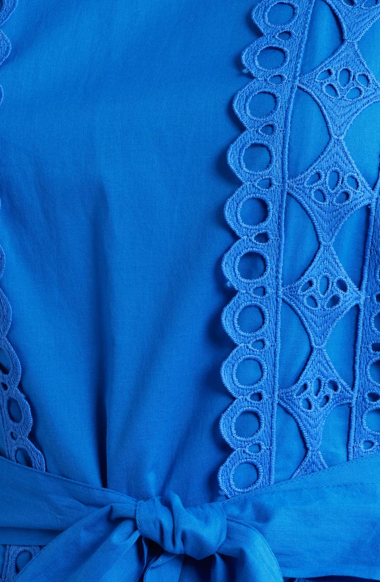 LAYERED WITH LOVE Linda Eyelet Trim Long Sleeve Cotton Minidress, Alternate, color, Cobalt