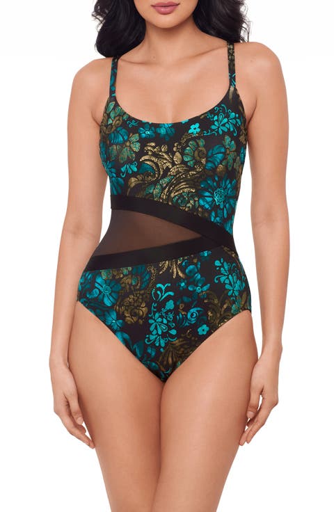 Flor de Mare Metallic Floral Mesh Inset One-Piece Swimsuit
