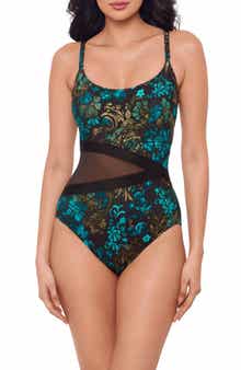 Miraclesuit® Flor de Mare Metallic Floral Mesh Inset One-Piece Swimsuit