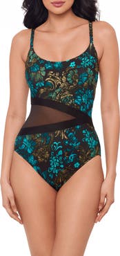 Miraclesuit® Flor de Mare Metallic Floral Mesh Inset One-Piece Swimsuit