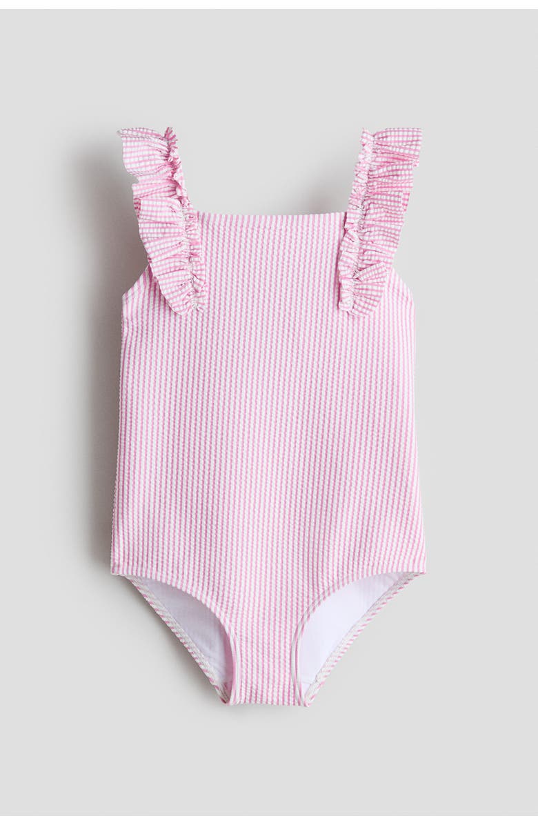 H&M Frill-trimmed Swimsuit, Main, color, Pink/Striped
