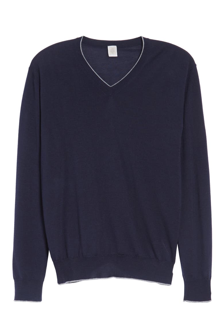 Merino Wool & Silk Tipped Sweater, Alternate, color, NAVY