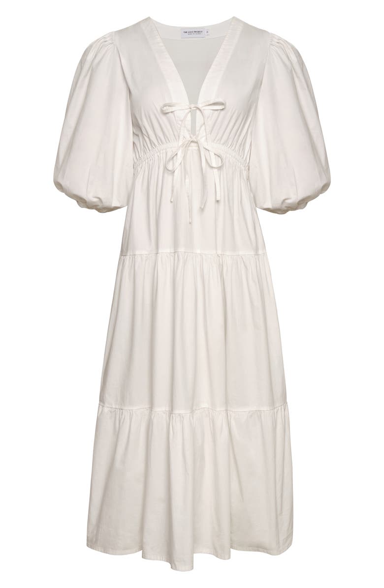 The Lulo Project Lilies Tie Front Stretch Cotton Midi Dress, Alternate, color, Crudo