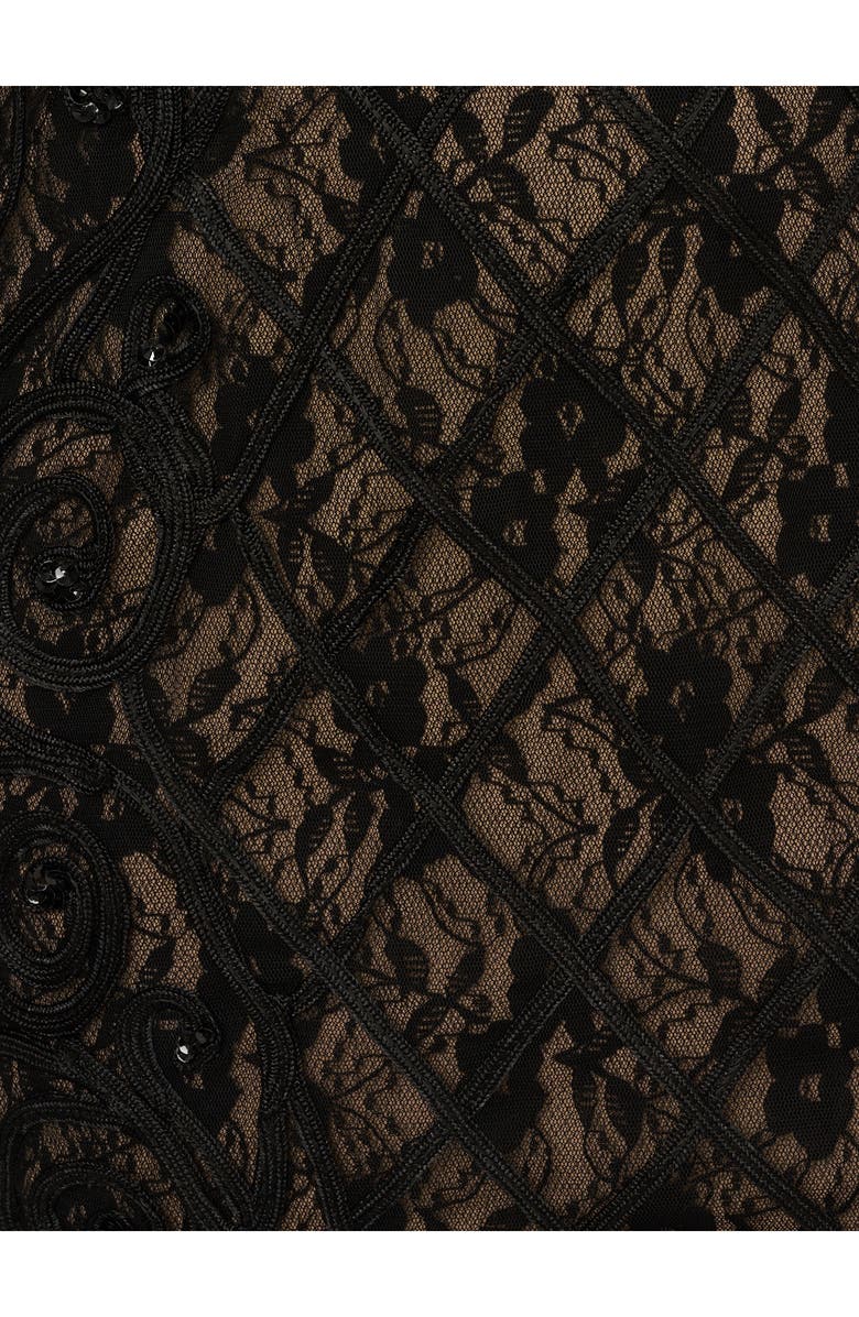 Adrianna Papell Beaded Soutache Sheer Lace Overlay Sheath Cocktail Dress, Alternate, color, Black/ Beige