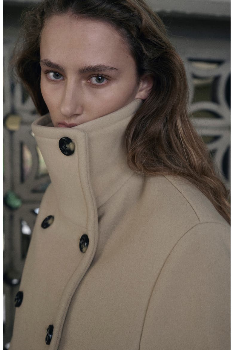 Double Breasted Stand Collar Coat, Alternate, color, VANILLA