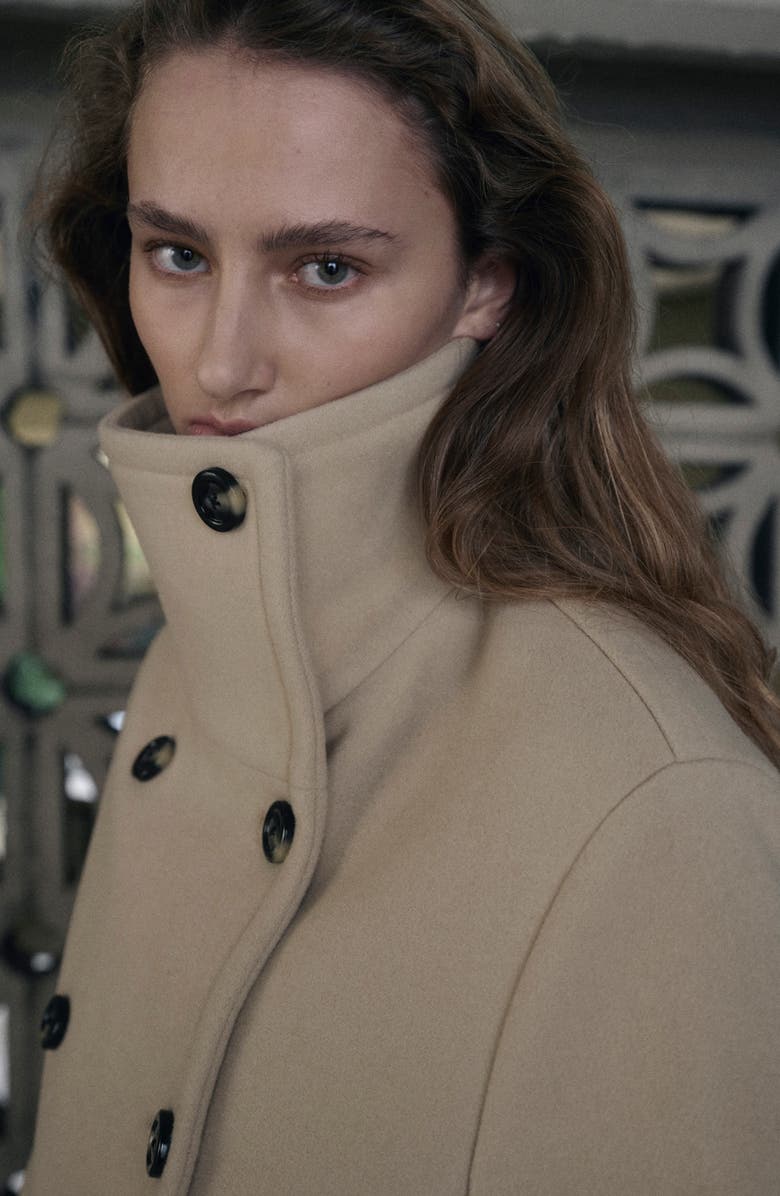 MANGO Double Breasted Stand Collar Coat, Alternate, color, Vanilla