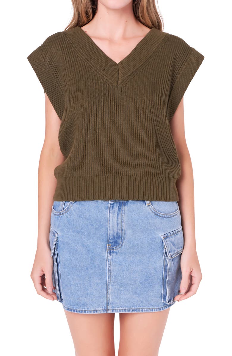 English Factory Throw On Sweater Vest, Alternate, color, Olive