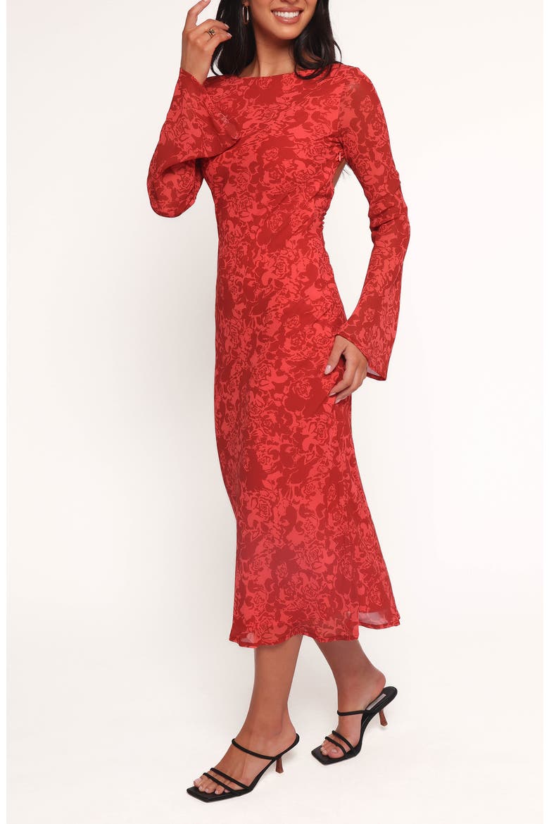 Talitha Floral Long Sleeve Open Back Dress, Alternate, color, RED ROSES