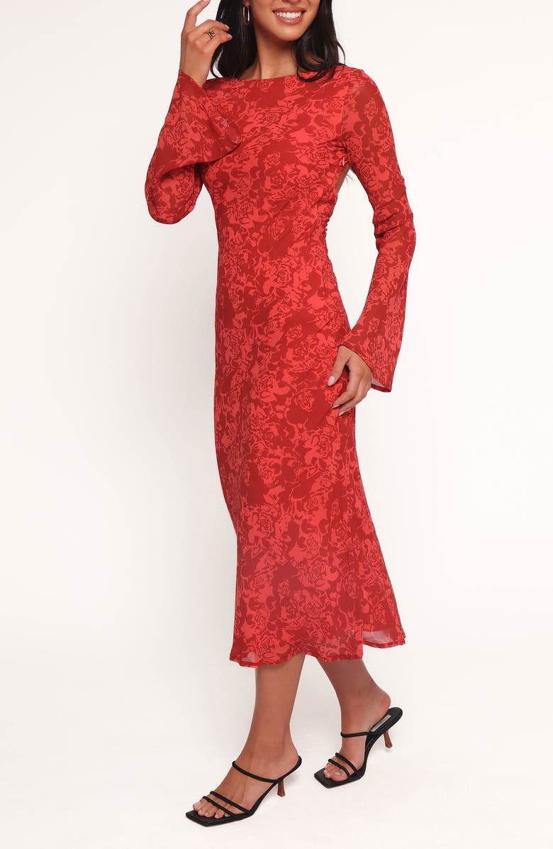 Petal & Pup Talitha Floral Long Sleeve Open Back Dress, Alternate, color, Red Roses