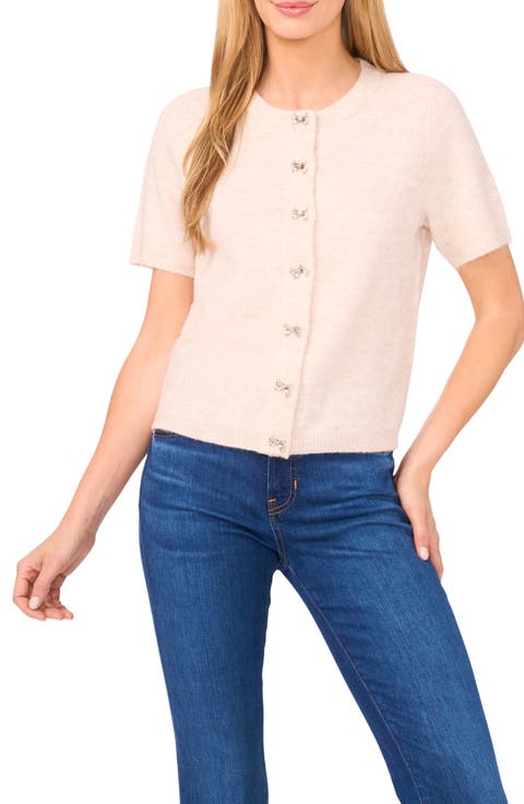 Short Sleeve Bow Button Cardigan