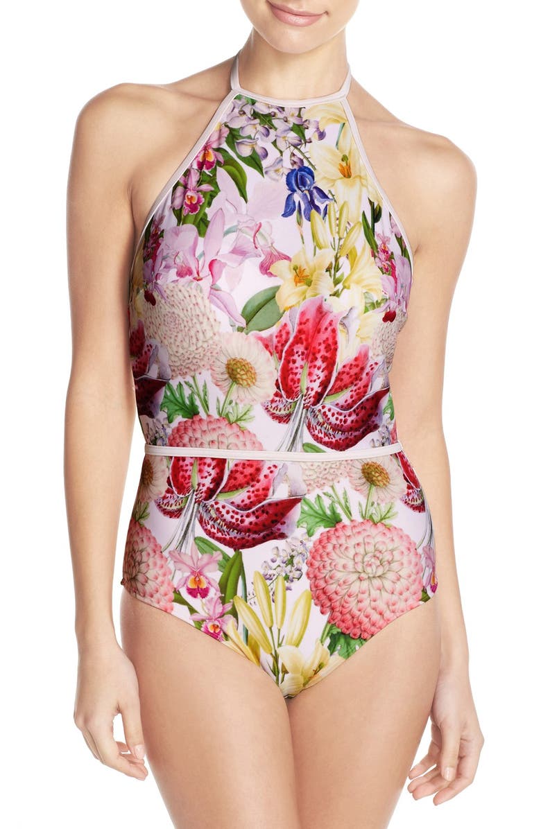 Ted Baker London 'Encyclopedia' Halter Underwire One-Piece Swimsuit, Main, color,