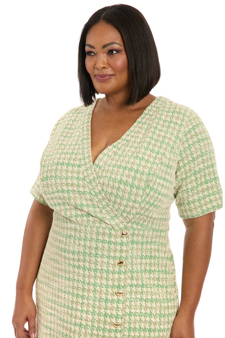 Short Sleeve Bouclé Faux Wrap Dress, Alternate, color, GREEN