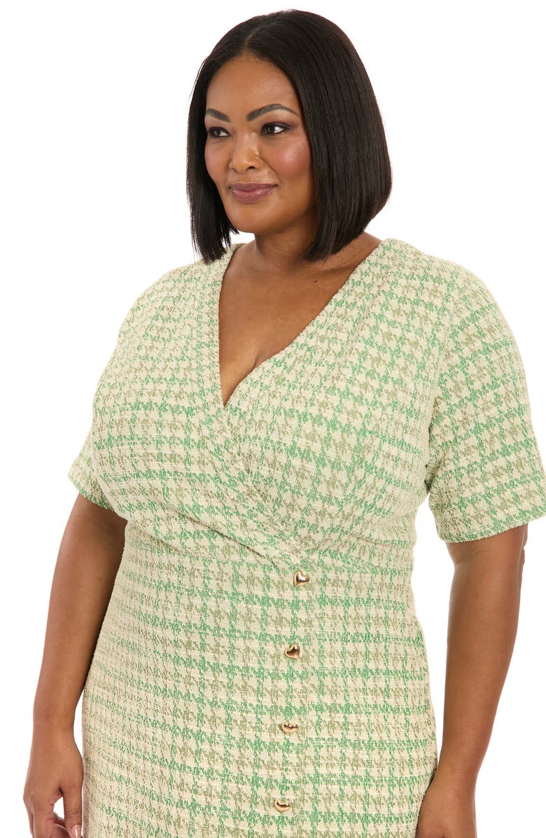 London Times Short Sleeve Bouclé Faux Wrap Dress, Alternate, color, Green