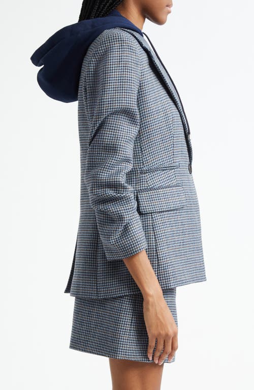 Veronica Beard Battista Houndstooth Check Virgin Wool Jacket With Hooded Dickey In Blue