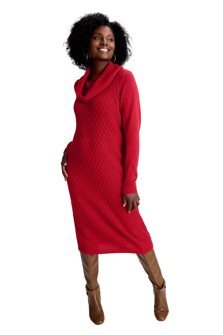 Textured Cowlneck Sweater Dress, Main, color, CLASSIC RED