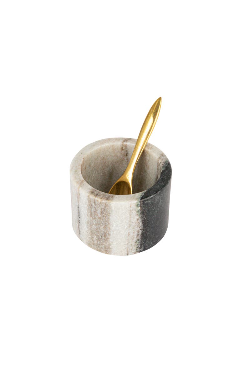 Storied Home Marble Salt Cellar with Brass Spoon, Black, Main, color, Black