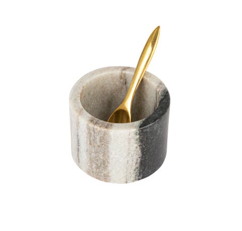 Marble Salt Cellar with Brass Spoon, Black