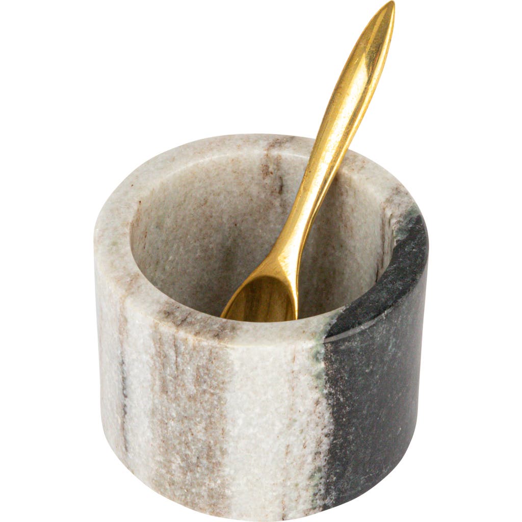 Storied Home Marble Salt Cellar With Brass Spoon, Black