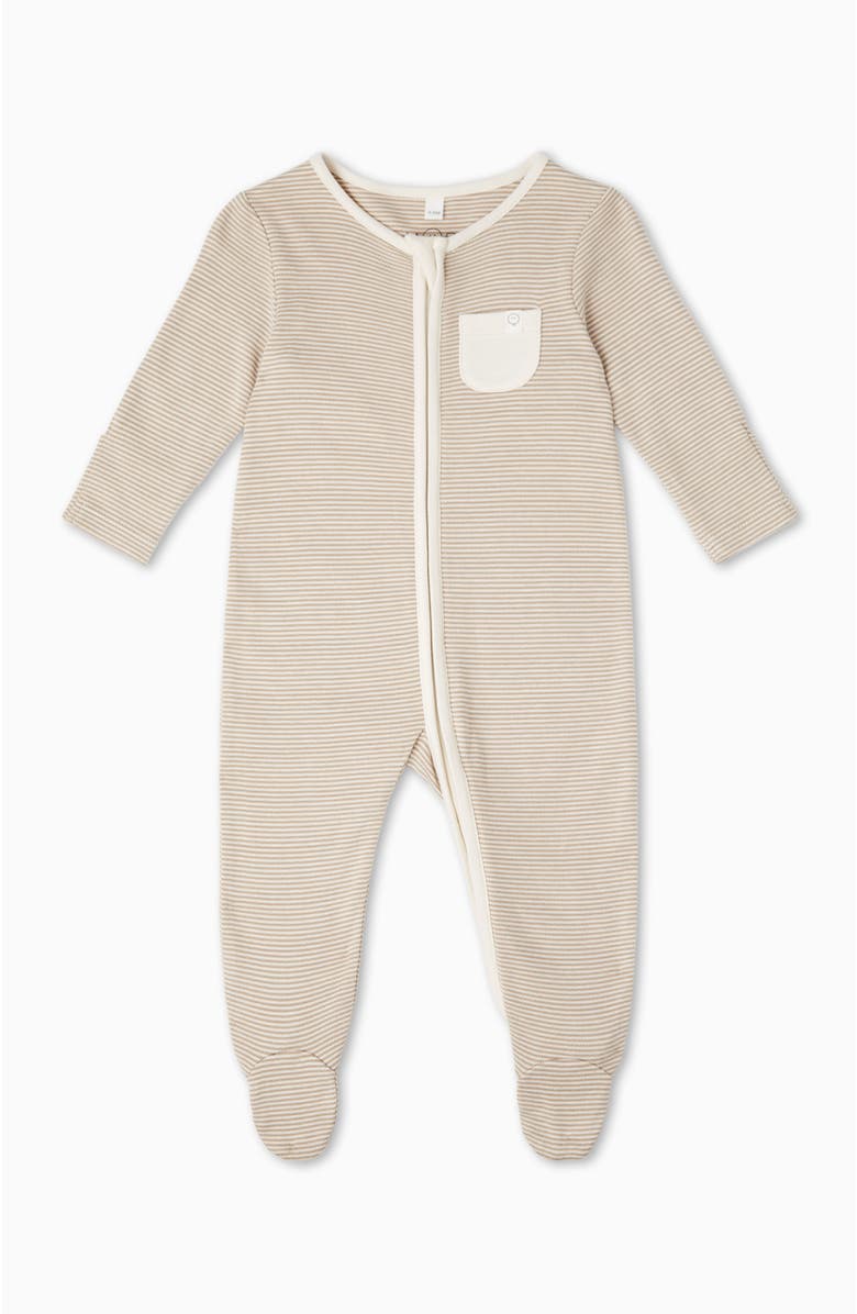 MORI Two Way Zip-Up Sleepsuit, Main, color, Oatmeal Stripe