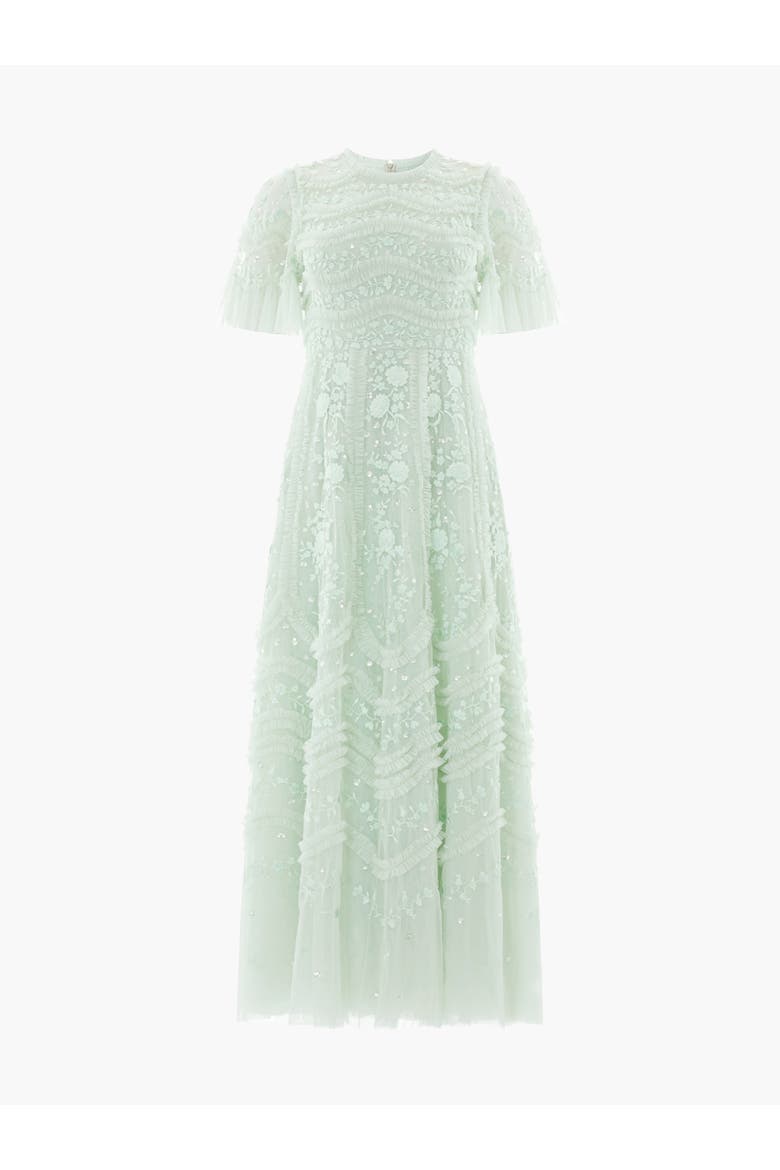 Gianna Ruffle Short Sleeve Maxi Gown, Alternate, color, Sea Mist