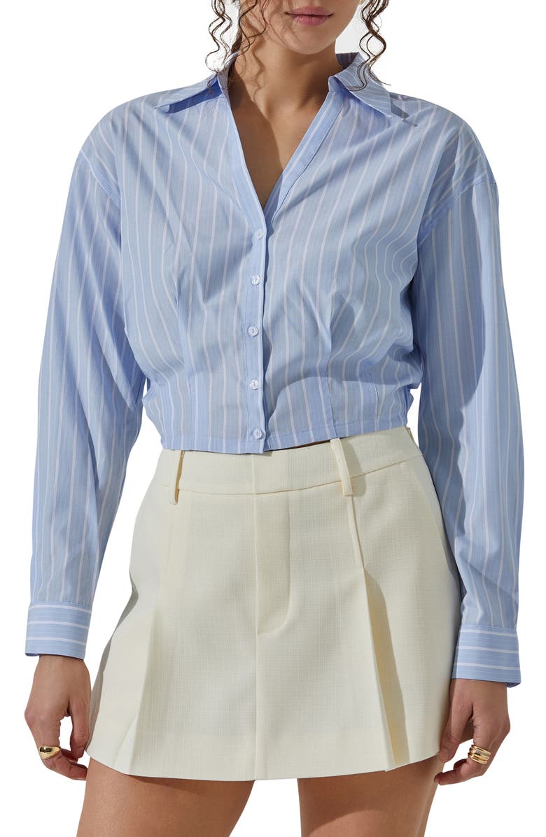 ASTR the Label Pinstripe Cotton Crop Button-Up Shirt, Main, color, 