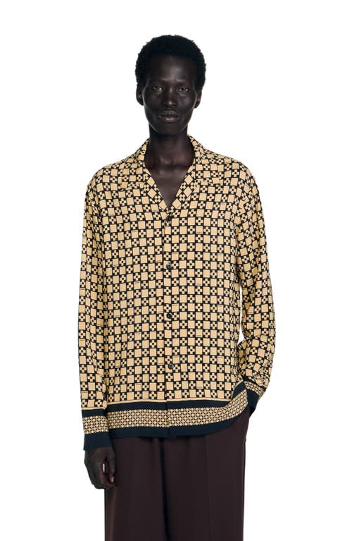 Sandro Printed Loose Fit Button Shirt In Neutral