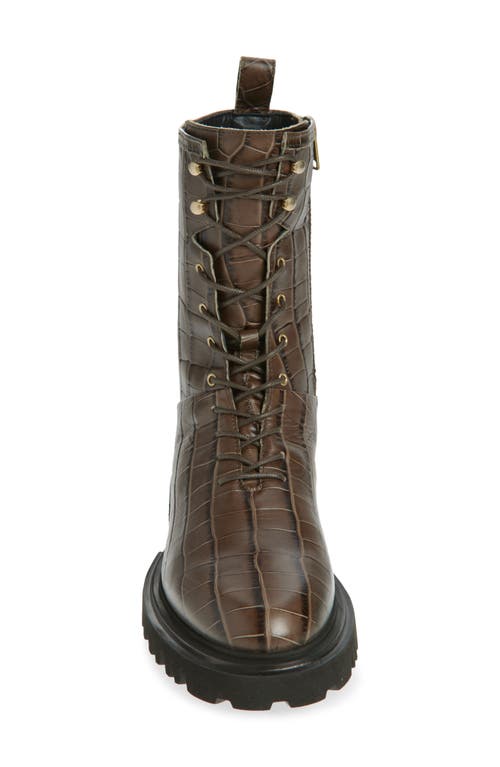 Allsaints Maren Croc Embossed Combat Boot In Brown