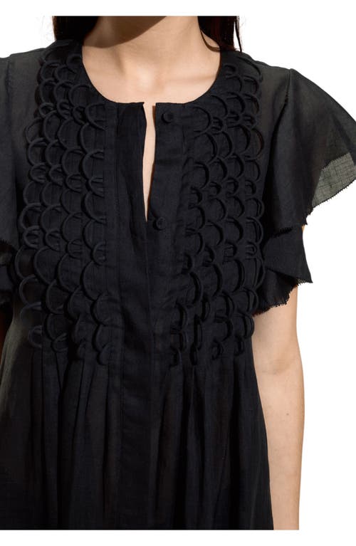 Cynthia Rowley Ramie Midi Pintuck Kaftan In Black