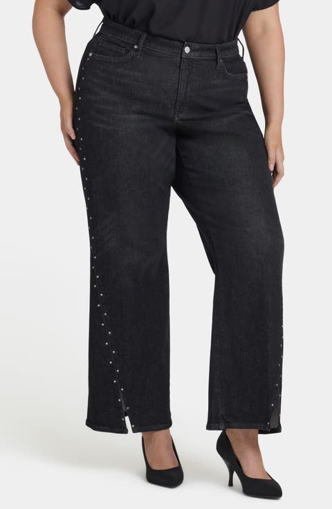 Teresa Rhinestone Split Hem Wide Leg Jeans (French Nightfall) (Plus)